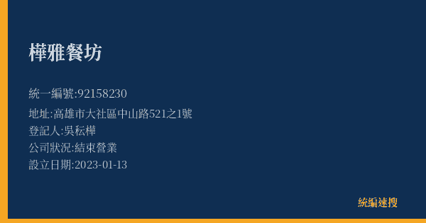 樺雅餐坊的照片-統編 92158230(高雄市) 公司登記資料與營業項目詳細圖表