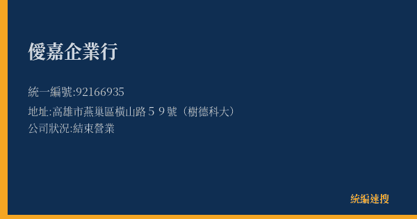 僾嘉企業行的照片-統編 92166935(高雄市) 公司登記資料與營業項目詳細圖表
