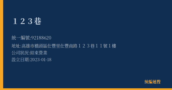 123巷的照片-統編 92188620(高雄市) 公司登記資料與營業項目詳細圖表