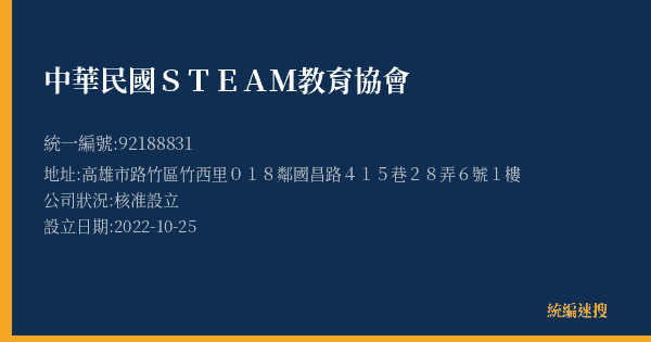中華民國STEAM教育協會的照片-統編 92188831(高雄市) 公司登記資料與營業項目詳細圖表