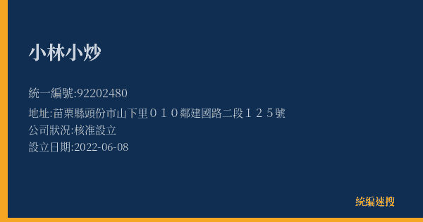 小林小炒的照片-統編 92202480(苗栗縣) 公司登記資料與營業項目詳細圖表