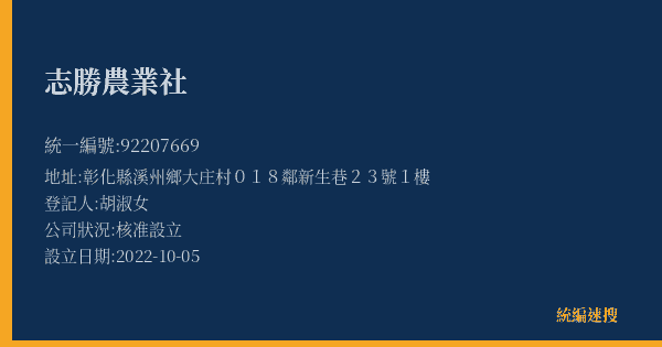 志勝農業社的照片-統編 92207669(彰化縣) 公司登記資料與營業項目詳細圖表