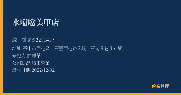 水噹噹美甲店的照片-統編 92251469(臺中市) 公司登記資料與營業項目詳細圖表