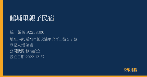 睡埔里親子民宿的照片-統編 92258300(南投縣) 公司登記資料與營業項目詳細圖表