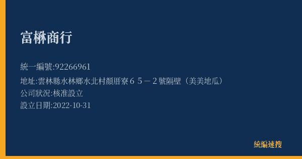 富楙商行的照片-統編 92266961(雲林縣) 公司登記資料與營業項目詳細圖表
