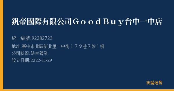 釩帝國際有限公司GoodBuy台中一中店的照片-統編 92282723(臺中市) 公司登記資料與營業項目詳細圖表