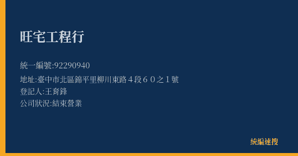 旺宅工程行的照片-統編 92290940(臺中市) 公司登記資料與營業項目詳細圖表