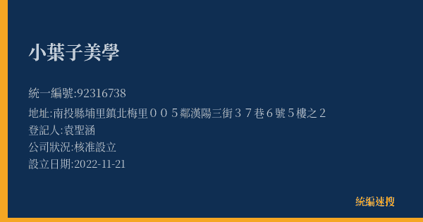 小葉子美學的照片-統編 92316738(南投縣) 公司登記資料與營業項目詳細圖表