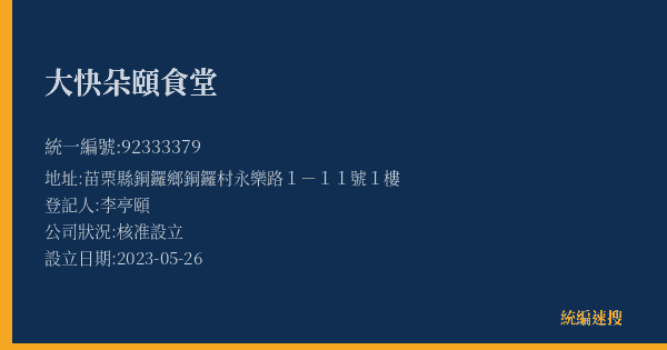 大快朵頤食堂的照片-統編 92333379(苗栗縣) 公司登記資料與營業項目詳細圖表