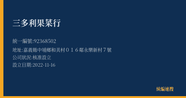 三多利果菜行的照片-統編 92368502(嘉義縣) 公司登記資料與營業項目詳細圖表