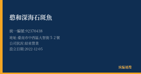 憨和深海石斑魚的照片-統編 92370438(臺南市) 公司登記資料與營業項目詳細圖表