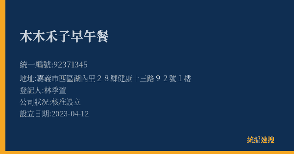 木木禾子早午餐的照片-統編 92371345(嘉義市) 公司登記資料與營業項目詳細圖表