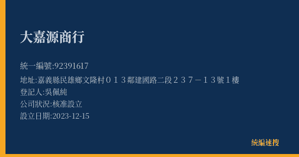 大嘉源商行的照片-統編 92391617(嘉義縣) 公司登記資料與營業項目詳細圖表