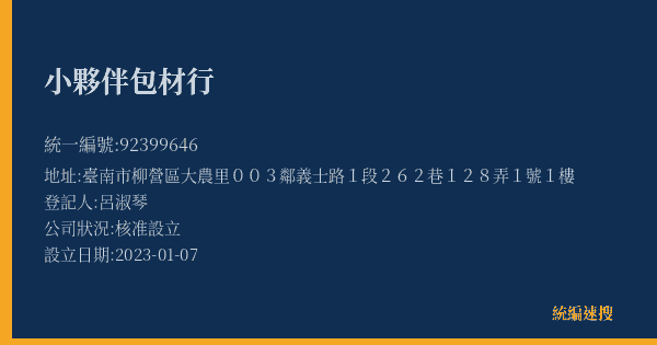 小夥伴包材行的照片-統編 92399646(臺南市) 公司登記資料與營業項目詳細圖表