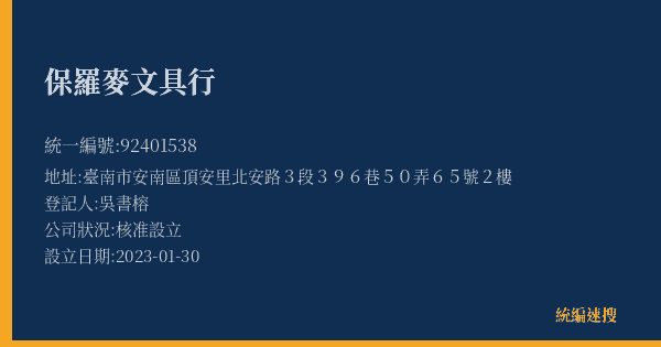 保羅麥文具行的照片-統編 92401538(臺南市) 公司登記資料與營業項目詳細圖表