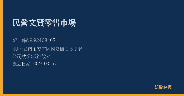 民營文賢零售市場的照片-統編 92408407(臺南市) 公司登記資料與營業項目詳細圖表
