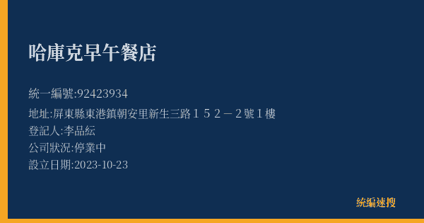 哈庫克早午餐店的照片-統編 92423934(屏東縣) 公司登記資料與營業項目詳細圖表