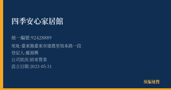 四季安心家居館的照片-統編 92428889(臺東縣) 公司登記資料與營業項目詳細圖表