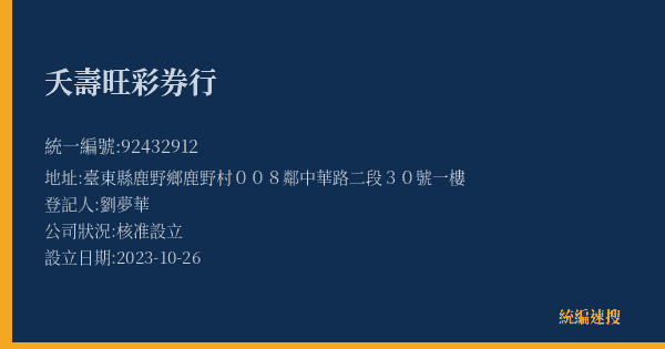 夭壽旺彩券行的照片-統編 92432912(臺東縣) 公司登記資料與營業項目詳細圖表