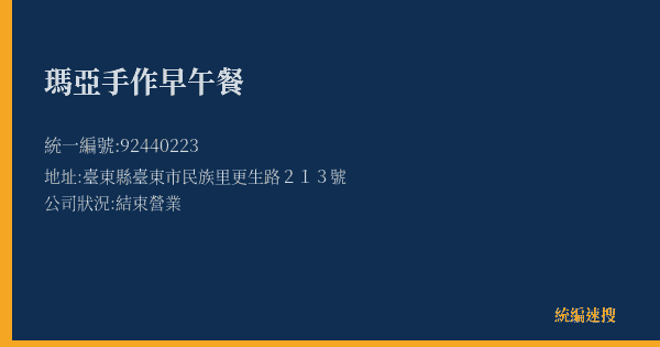 瑪亞手作早午餐的照片-統編 92440223(臺東縣) 公司登記資料與營業項目詳細圖表