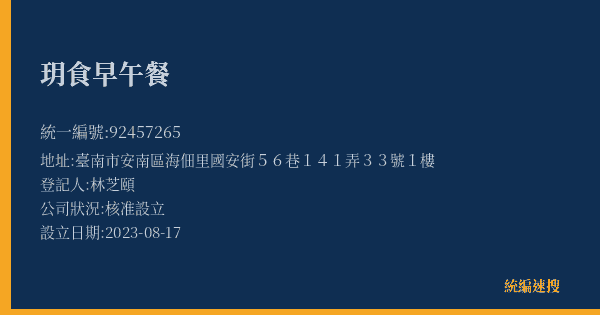 玥食早午餐的照片-統編 92457265(臺南市) 公司登記資料與營業項目詳細圖表