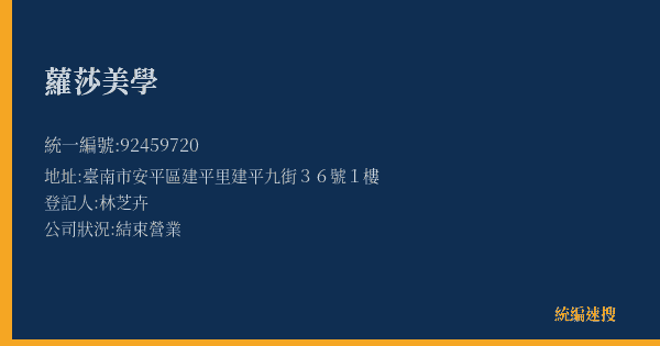 蘿莎美學的照片-統編 92459720(臺南市) 公司登記資料與營業項目詳細圖表