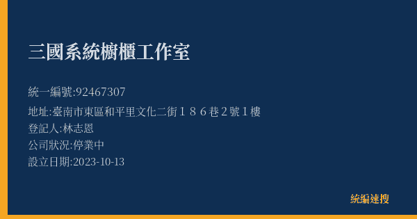 三國系統櫥櫃工作室的照片-統編 92467307(臺南市) 公司登記資料與營業項目詳細圖表