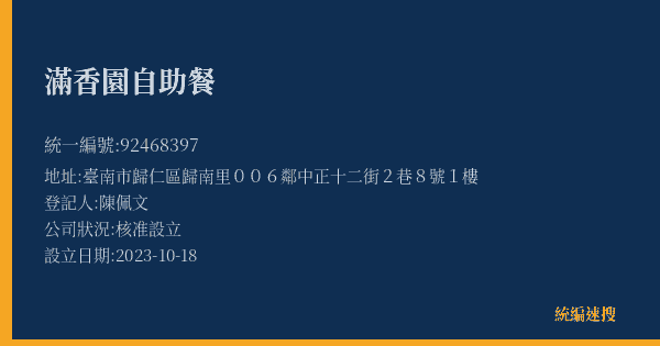 滿香園自助餐的照片-統編 92468397(臺南市) 公司登記資料與營業項目詳細圖表