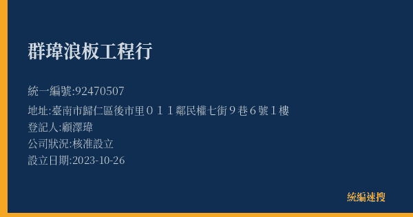 群瑋浪板工程行的照片-統編 92470507(臺南市) 公司登記資料與營業項目詳細圖表