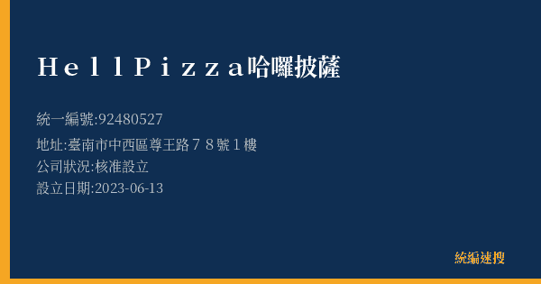 Hell Pizza哈囉披薩的照片-統編 92480527(臺南市) 公司登記資料與營業項目詳細圖表