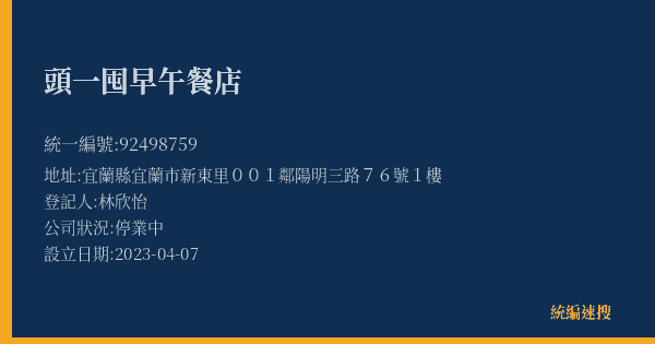 頭一囤早午餐店的照片-統編 92498759(宜蘭縣) 公司登記資料與營業項目詳細圖表
