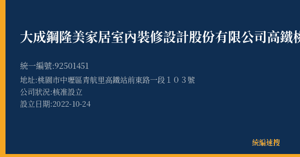 大成鋼隆美家居室內裝修設計股份有限公司高鐵桃園門市部的照片-統編 92501451(桃園市) 公司登記資料與營業項目詳細圖表