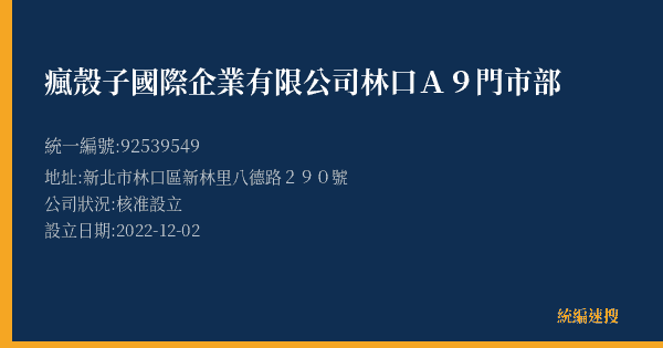瘋殼子國際企業有限公司林口A9門市部的照片-統編 92539549(新北市) 公司登記資料與營業項目詳細圖表