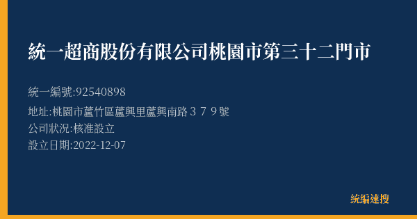 統一超商股份有限公司桃園市第三十二門市的照片-統編 92540898(桃園市) 公司登記資料與營業項目詳細圖表