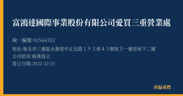 富鴻達國際事業股份有限公司愛買三重營業處的照片-統編 92544352(新北市) 公司登記資料與營業項目詳細圖表