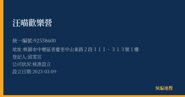 汪喵歡樂營的照片-統編 92558600(桃園市) 公司登記資料與營業項目詳細圖表