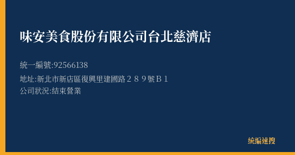 味安美食股份有限公司台北慈濟店的照片-統編 92566138(新北市) 公司登記資料與營業項目詳細圖表