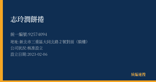 志玲潤餅捲的照片-統編 92574094(新北市) 公司登記資料與營業項目詳細圖表