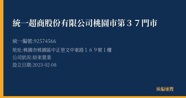 統一超商股份有限公司桃園市第37門市的照片-統編 92574566(桃園市) 公司登記資料與營業項目詳細圖表