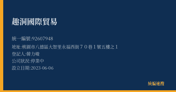 趣洞國際貿易的照片-統編 92607948(桃園市) 公司登記資料與營業項目詳細圖表