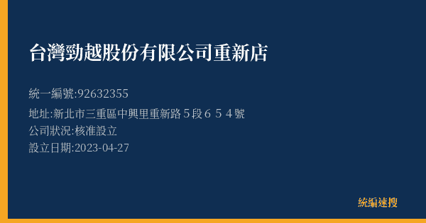 台灣勁越股份有限公司重新店的照片-統編 92632355(新北市) 公司登記資料與營業項目詳細圖表