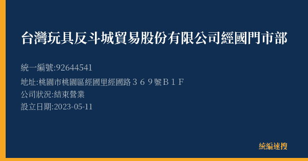 台灣玩具反斗城貿易股份有限公司經國門市部的照片-統編 92644541(桃園市) 公司登記資料與營業項目詳細圖表