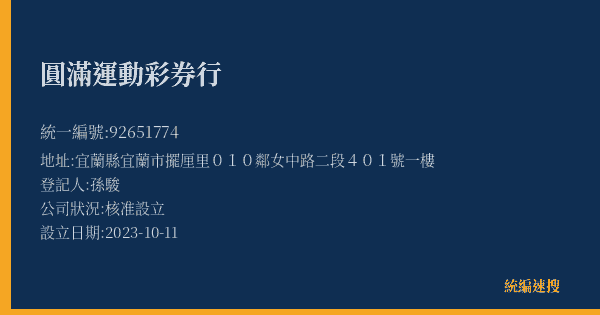 圓滿運動彩券行的照片-統編 92651774(宜蘭縣) 公司登記資料與營業項目詳細圖表