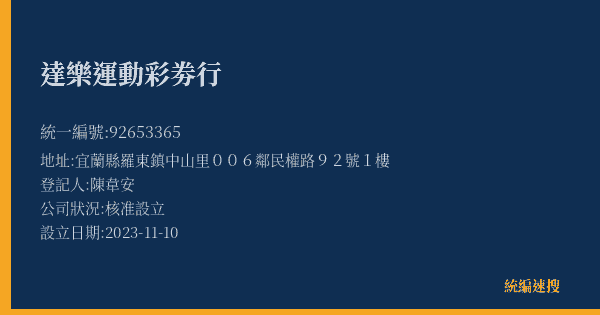 達樂運動彩劵行的照片-統編 92653365(宜蘭縣) 公司登記資料與營業項目詳細圖表