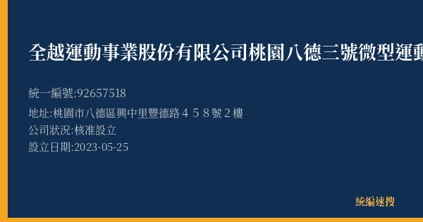 全越運動事業股份有限公司桃園八德三號微型運動中心的照片-統編 92657518(桃園市) 公司登記資料與營業項目詳細圖表