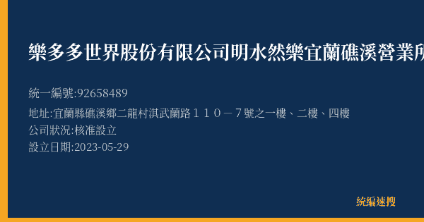 樂多多世界股份有限公司明水然樂宜蘭礁溪營業所的照片-統編 92658489(宜蘭縣) 公司登記資料與營業項目詳細圖表