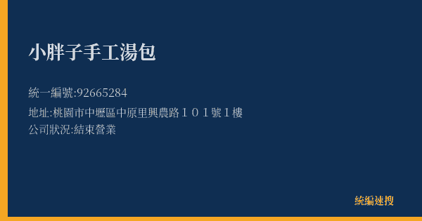 小胖子手工湯包的照片-統編 92665284(桃園市) 公司登記資料與營業項目詳細圖表