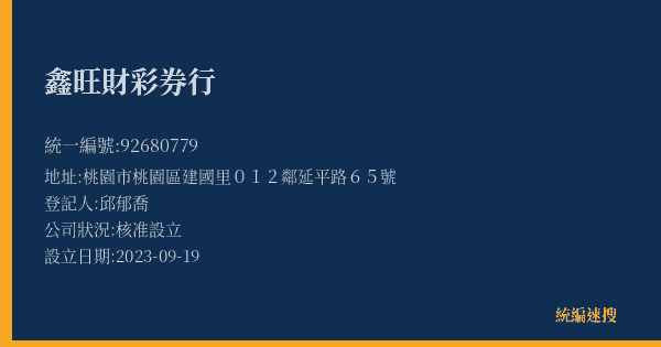 鑫旺財彩券行的照片-統編 92680779(桃園市) 公司登記資料與營業項目詳細圖表