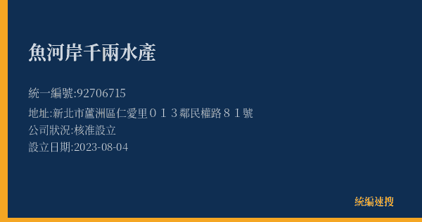 魚河岸千兩水產的照片-統編 92706715(新北市) 公司登記資料與營業項目詳細圖表