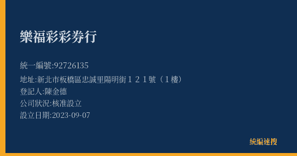 樂福彩彩券行的照片-統編 92726135(新北市) 公司登記資料與營業項目詳細圖表